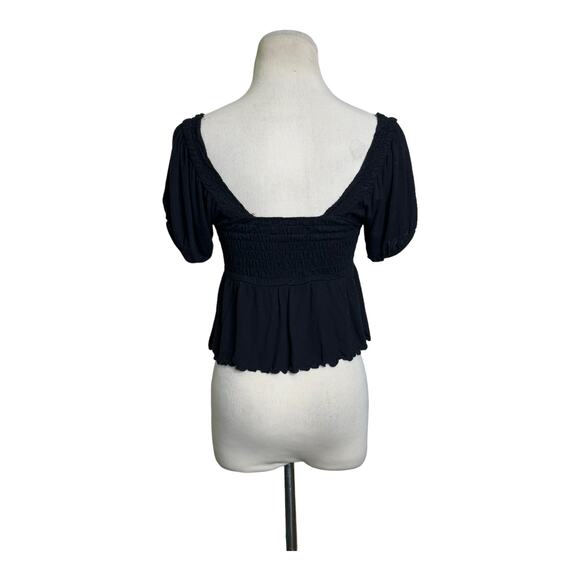 Urban Outfitters black Cropped Short Sleeves Peasant Top size Small - Picture 10 of 13